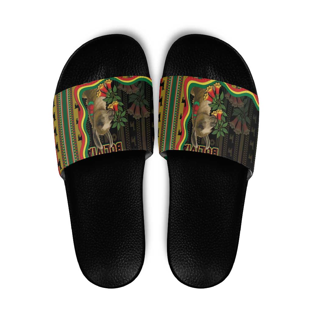 Bolivia Slide Sandals The Llama With Kantuta Over Andean Patterns - Wonder Print Shop