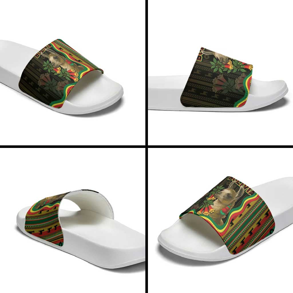 Bolivia Slide Sandals The Llama With Kantuta Over Andean Patterns - Wonder Print Shop
