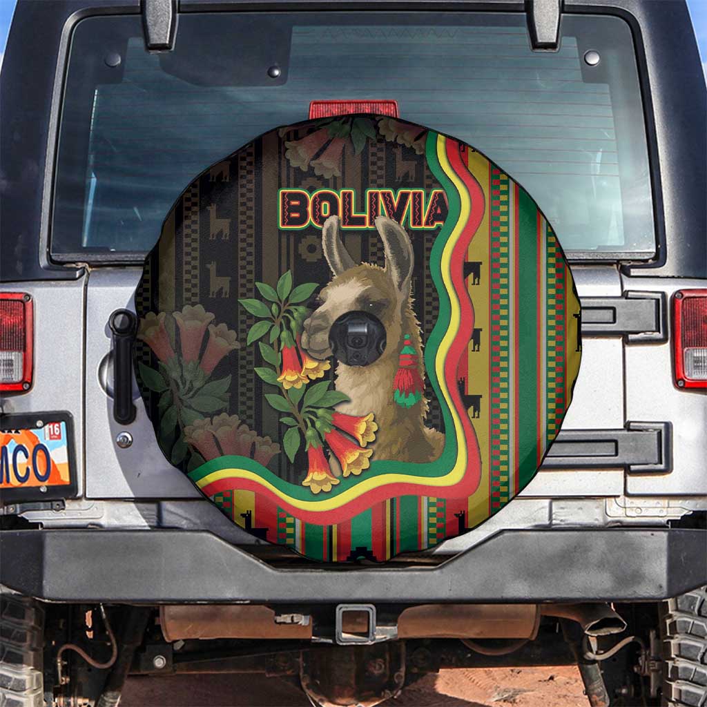Bolivia Spare Tire Cover The Llama With Kantuta Over Andean Patterns - Wonder Print Shop
