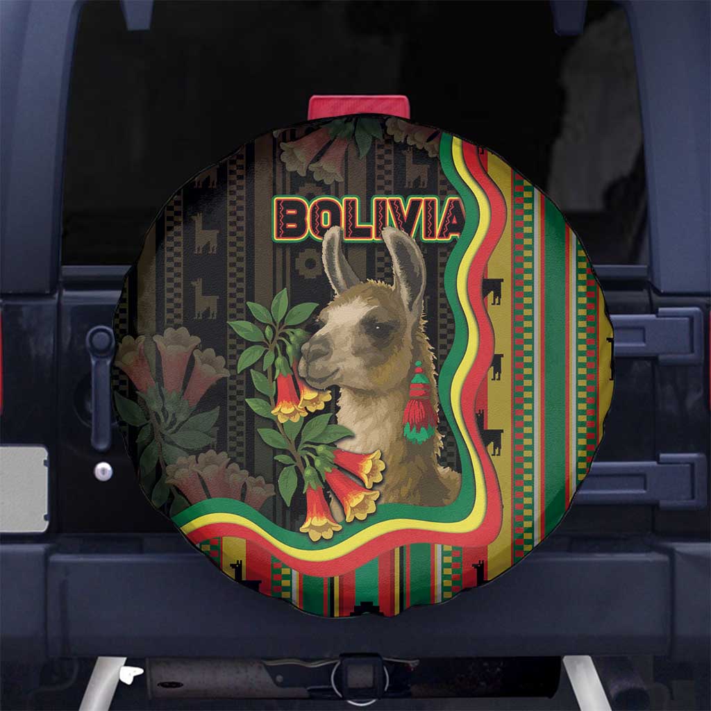 Bolivia Spare Tire Cover The Llama With Kantuta Over Andean Patterns - Wonder Print Shop