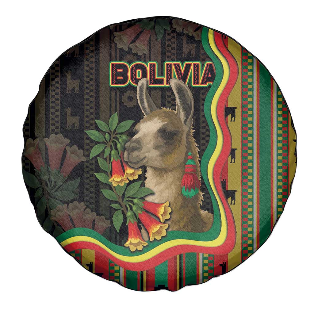 Bolivia Spare Tire Cover The Llama With Kantuta Over Andean Patterns - Wonder Print Shop
