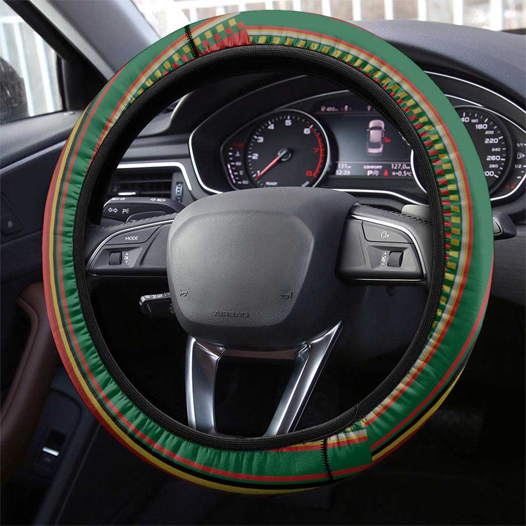 Bolivia Steering Wheel Cover The Llama With Kantuta Over Andean Patterns - Wonder Print Shop