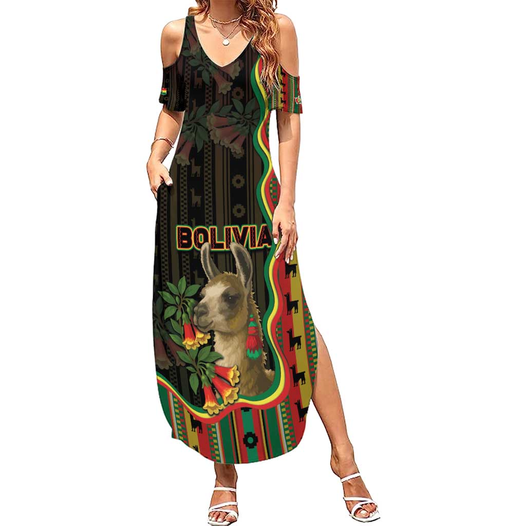 Bolivia Summer Maxi Dress The Llama With Kantuta Over Andean Patterns - Wonder Print Shop