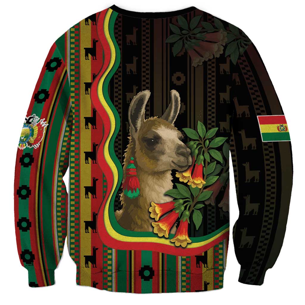 Bolivia Sweatshirt The Llama With Kantuta Over Andean Patterns - Wonder Print Shop