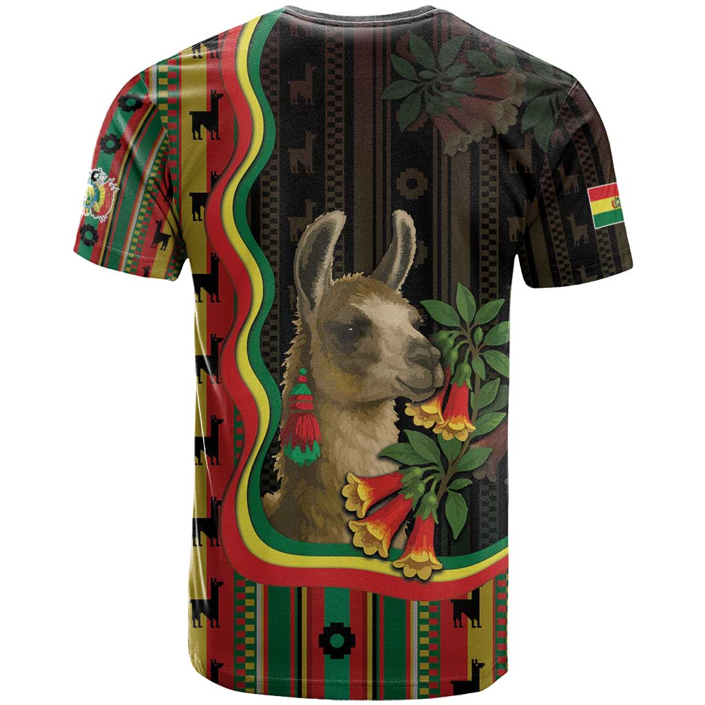 Bolivia T Shirt The Llama With Kantuta Over Andean Patterns - Wonder Print Shop