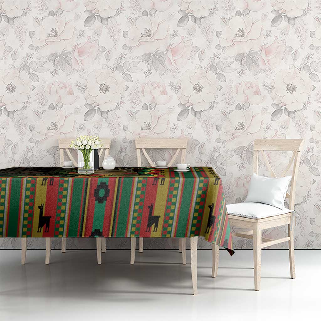 Bolivia Tablecloth The Llama With Kantuta Over Andean Patterns - Wonder Print Shop