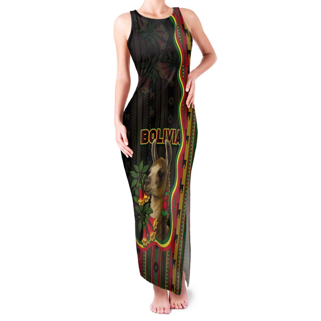 Bolivia Tank Maxi Dress The Llama With Kantuta Over Andean Patterns - Wonder Print Shop