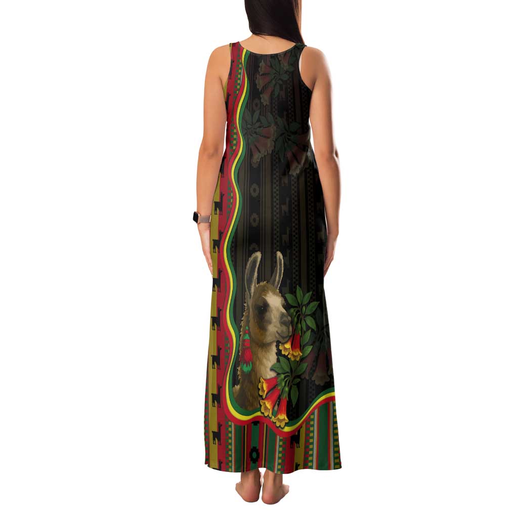 Bolivia Tank Maxi Dress The Llama With Kantuta Over Andean Patterns - Wonder Print Shop