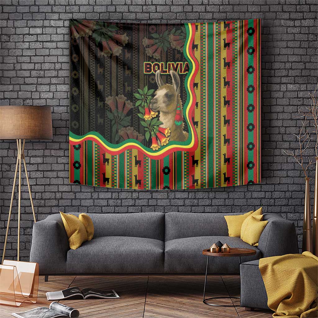 Bolivia Tapestry The Llama With Kantuta Over Andean Patterns - Wonder Print Shop