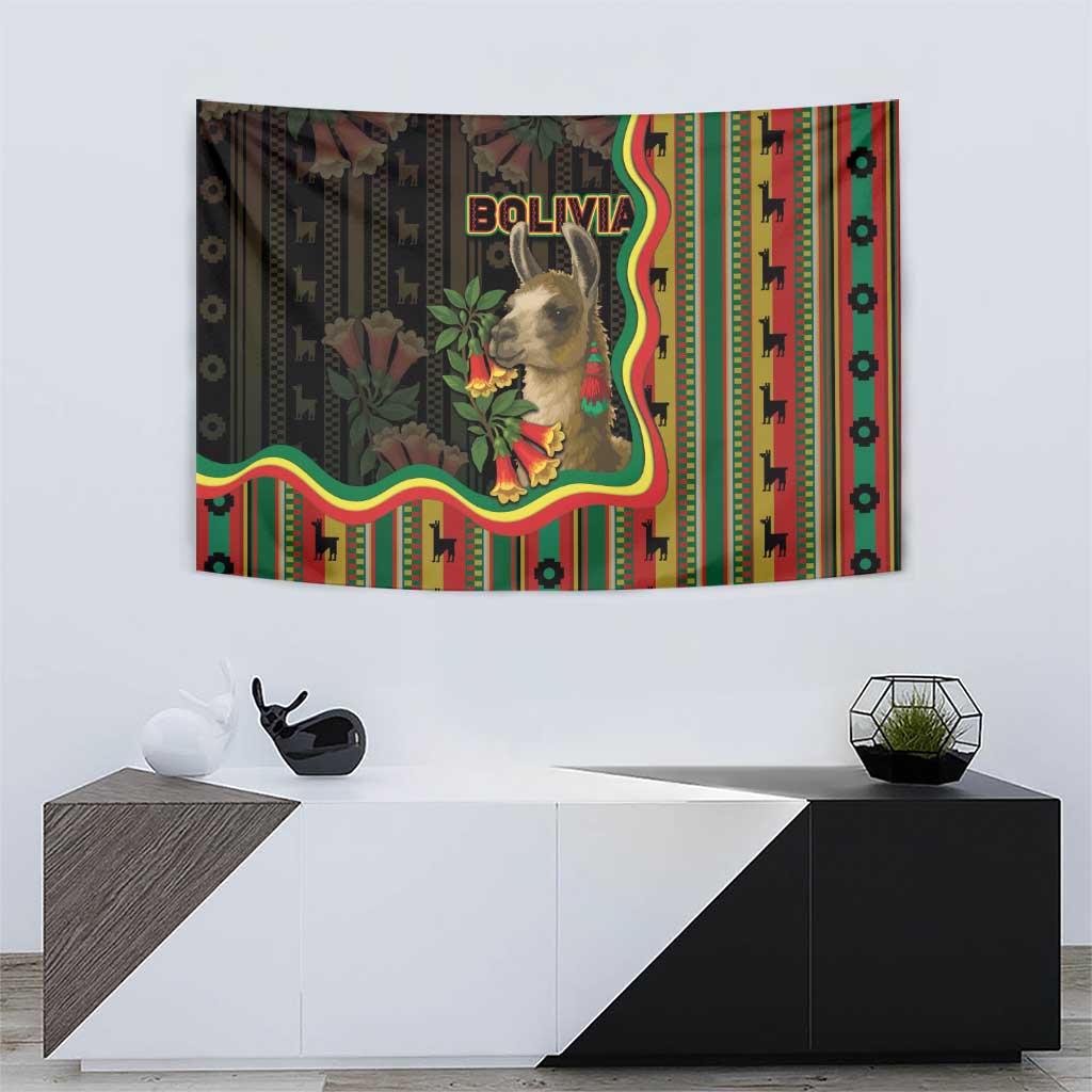 Bolivia Tapestry The Llama With Kantuta Over Andean Patterns - Wonder Print Shop