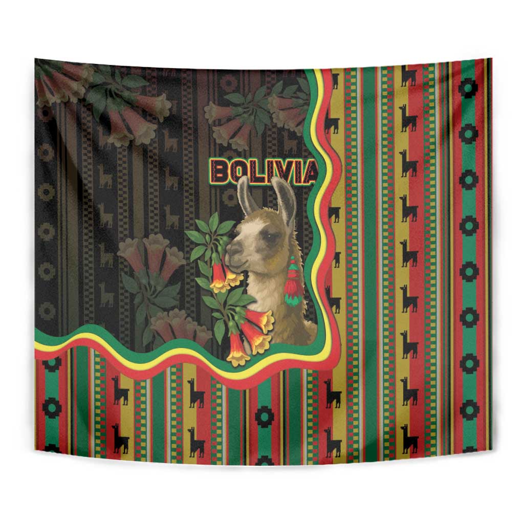 Bolivia Tapestry The Llama With Kantuta Over Andean Patterns - Wonder Print Shop