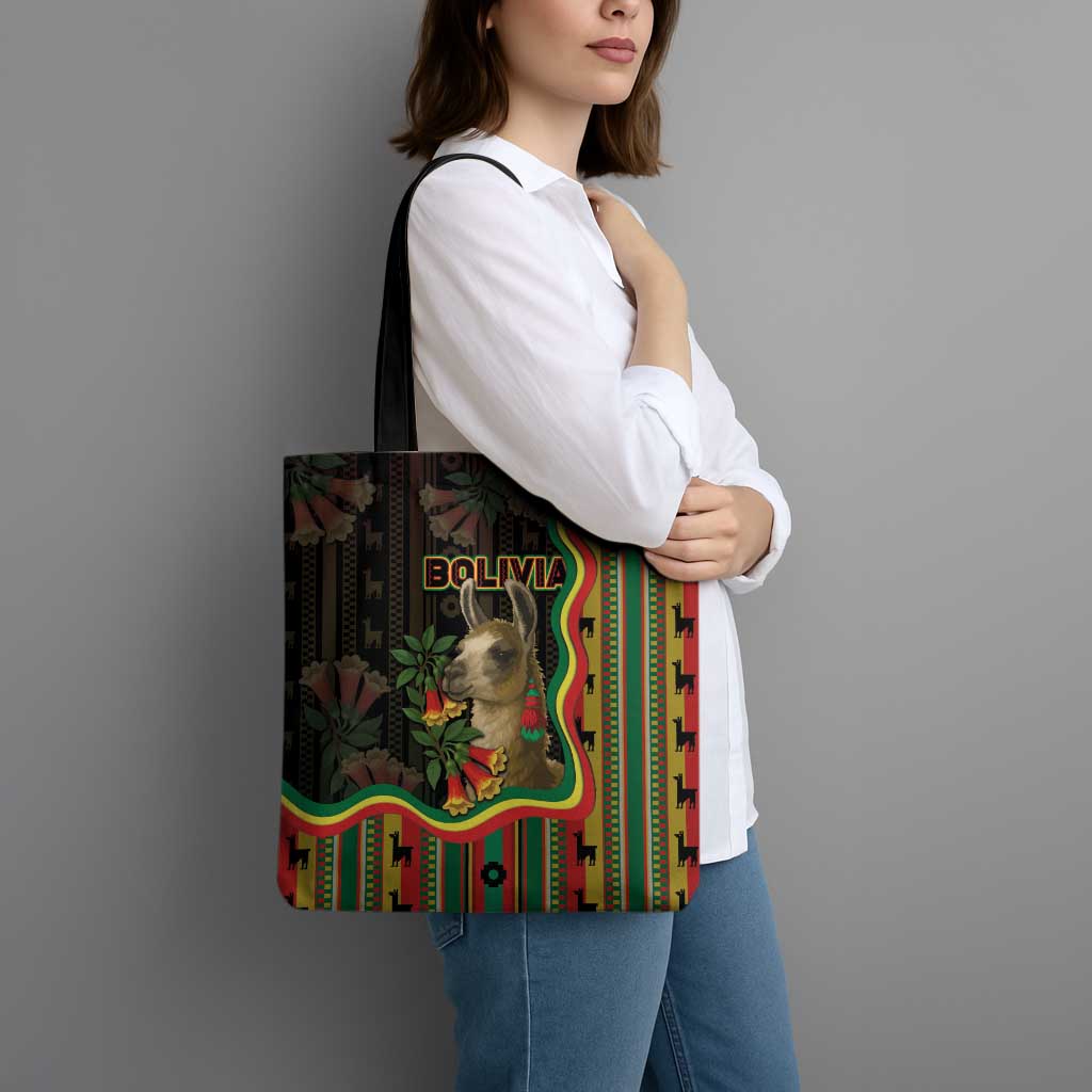 Bolivia Tote Bag The Llama With Kantuta Over Andean Patterns - Wonder Print Shop
