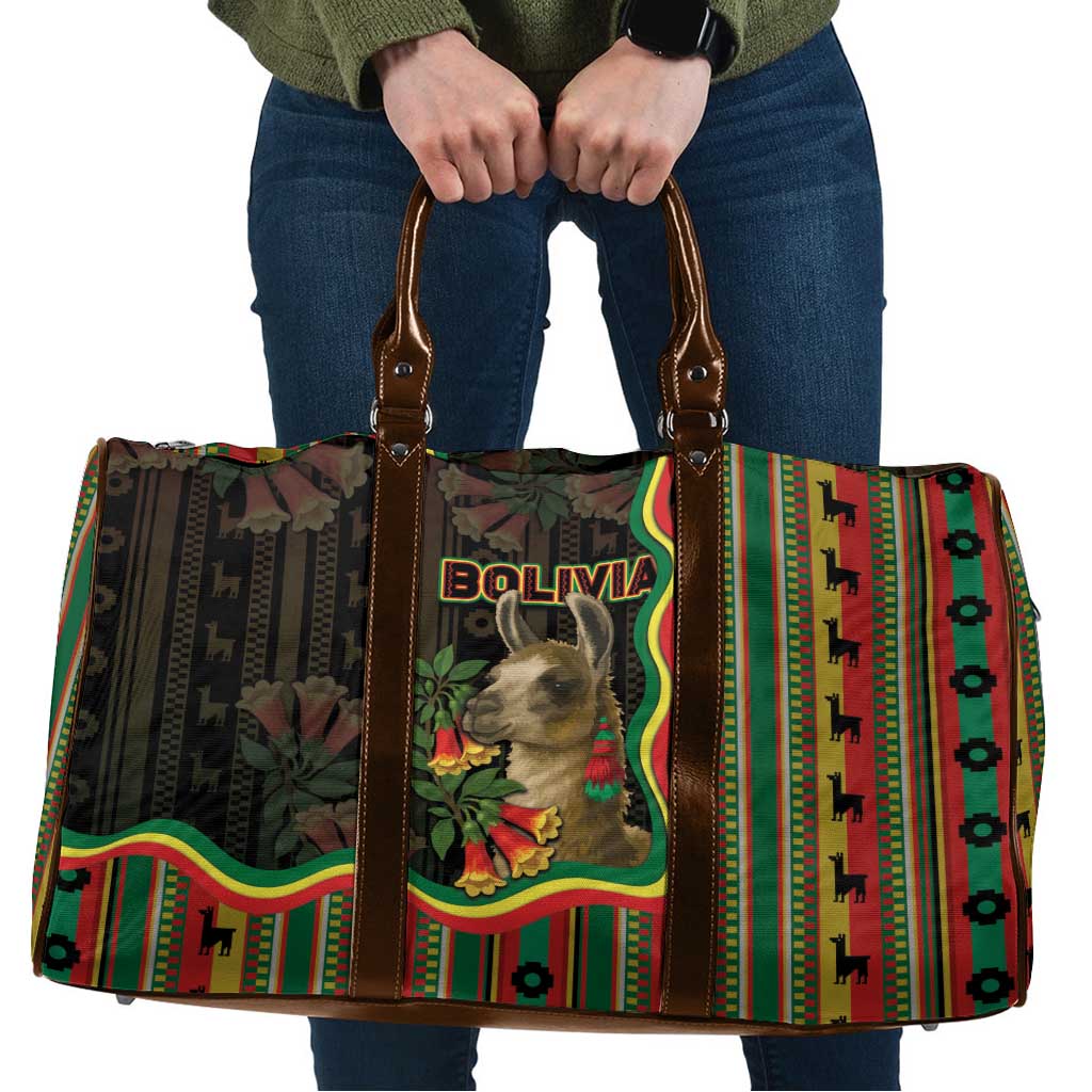 Bolivia Travel Bag The Llama With Kantuta Over Andean Patterns - Wonder Print Shop