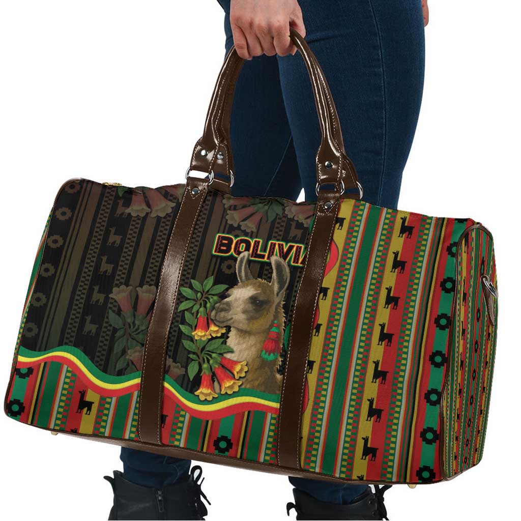 Bolivia Travel Bag The Llama With Kantuta Over Andean Patterns - Wonder Print Shop