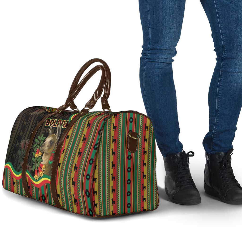 Bolivia Travel Bag The Llama With Kantuta Over Andean Patterns - Wonder Print Shop