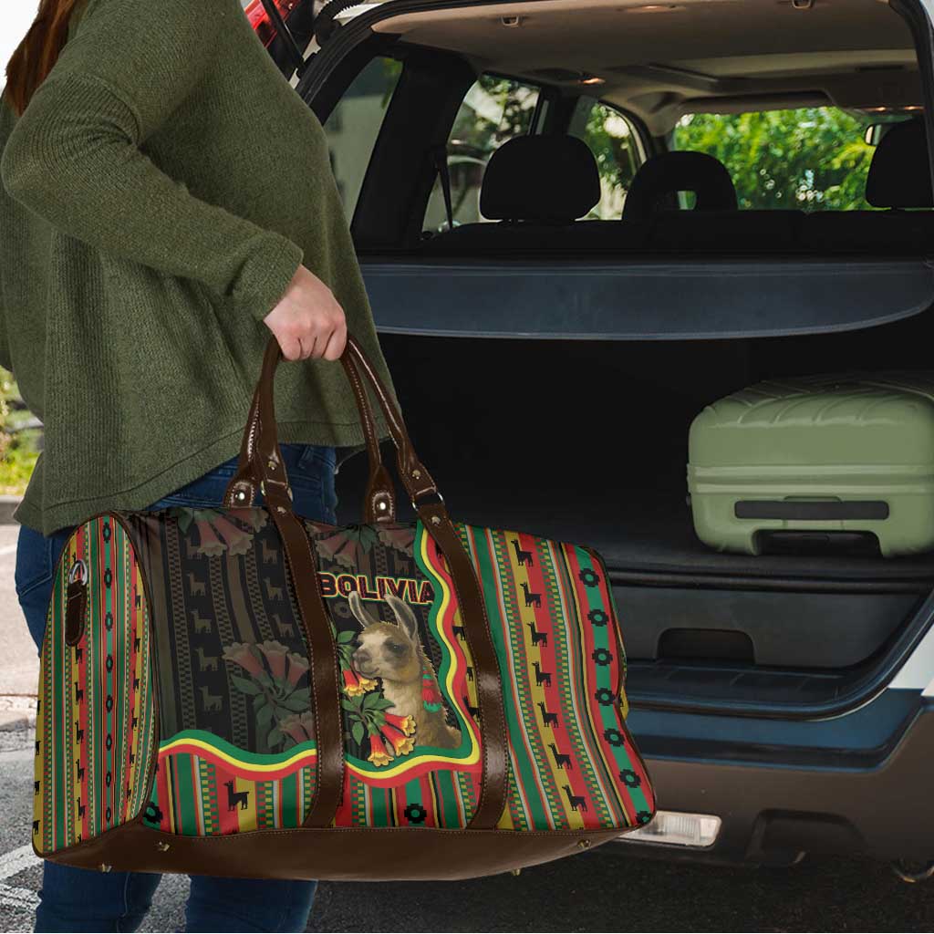 Bolivia Travel Bag The Llama With Kantuta Over Andean Patterns - Wonder Print Shop
