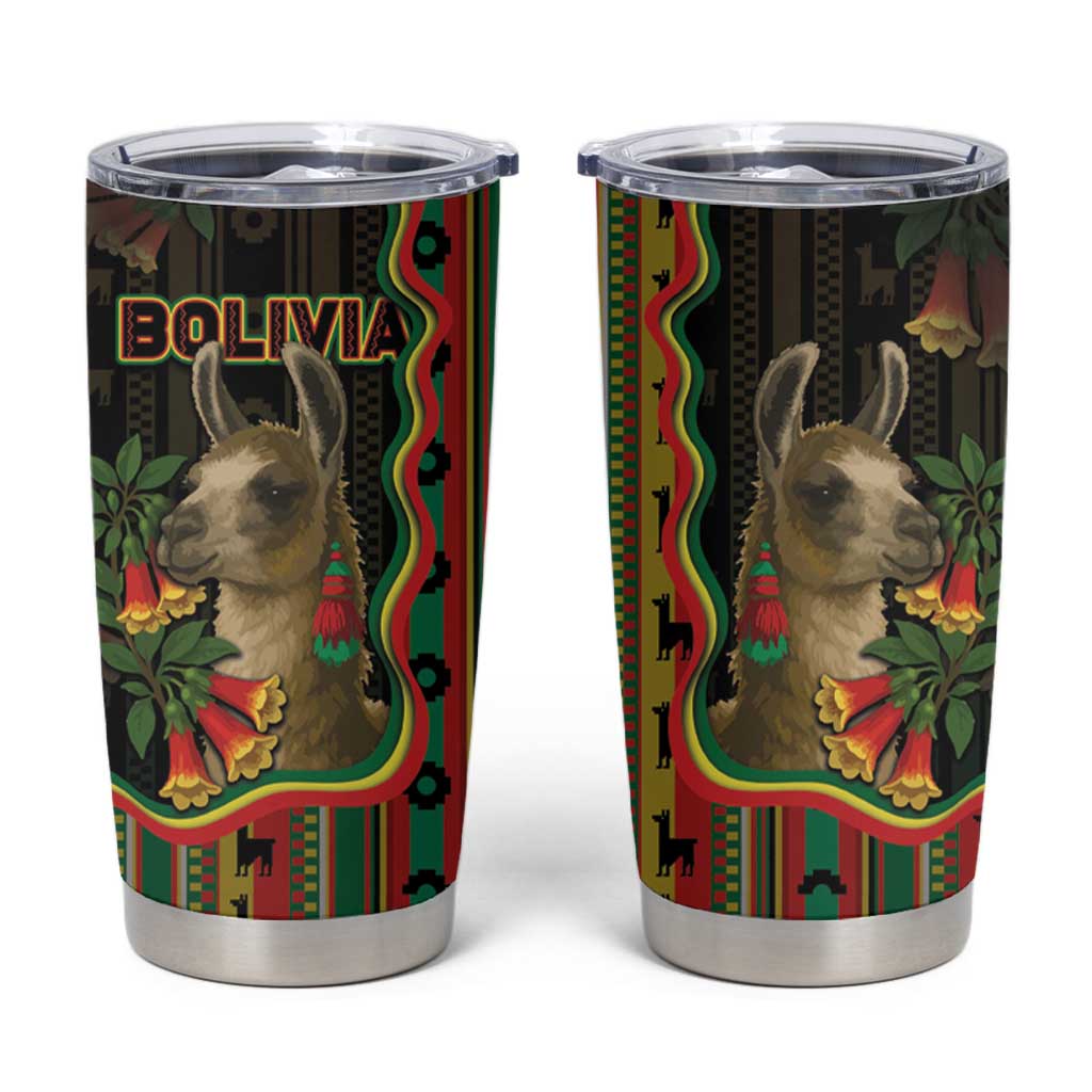 Bolivia Tumbler Cup The Llama With Kantuta Over Andean Patterns - Wonder Print Shop