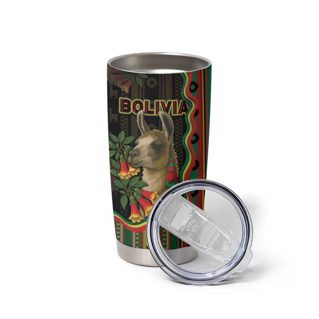 Bolivia Tumbler Cup The Llama With Kantuta Over Andean Patterns - Wonder Print Shop