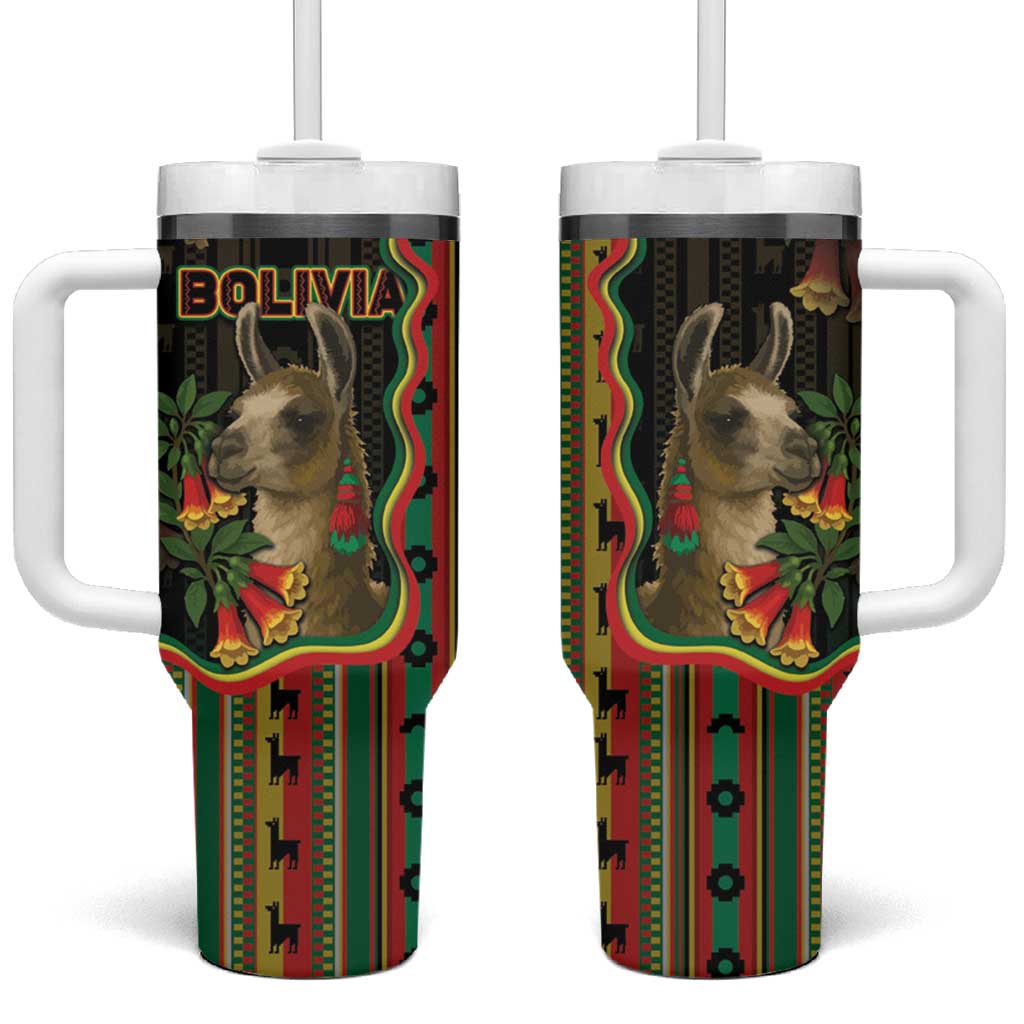 Bolivia Tumbler With Handle The Llama With Kantuta Over Andean Patterns - Wonder Print Shop