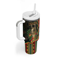 Bolivia Tumbler With Handle The Llama With Kantuta Over Andean Patterns - Wonder Print Shop