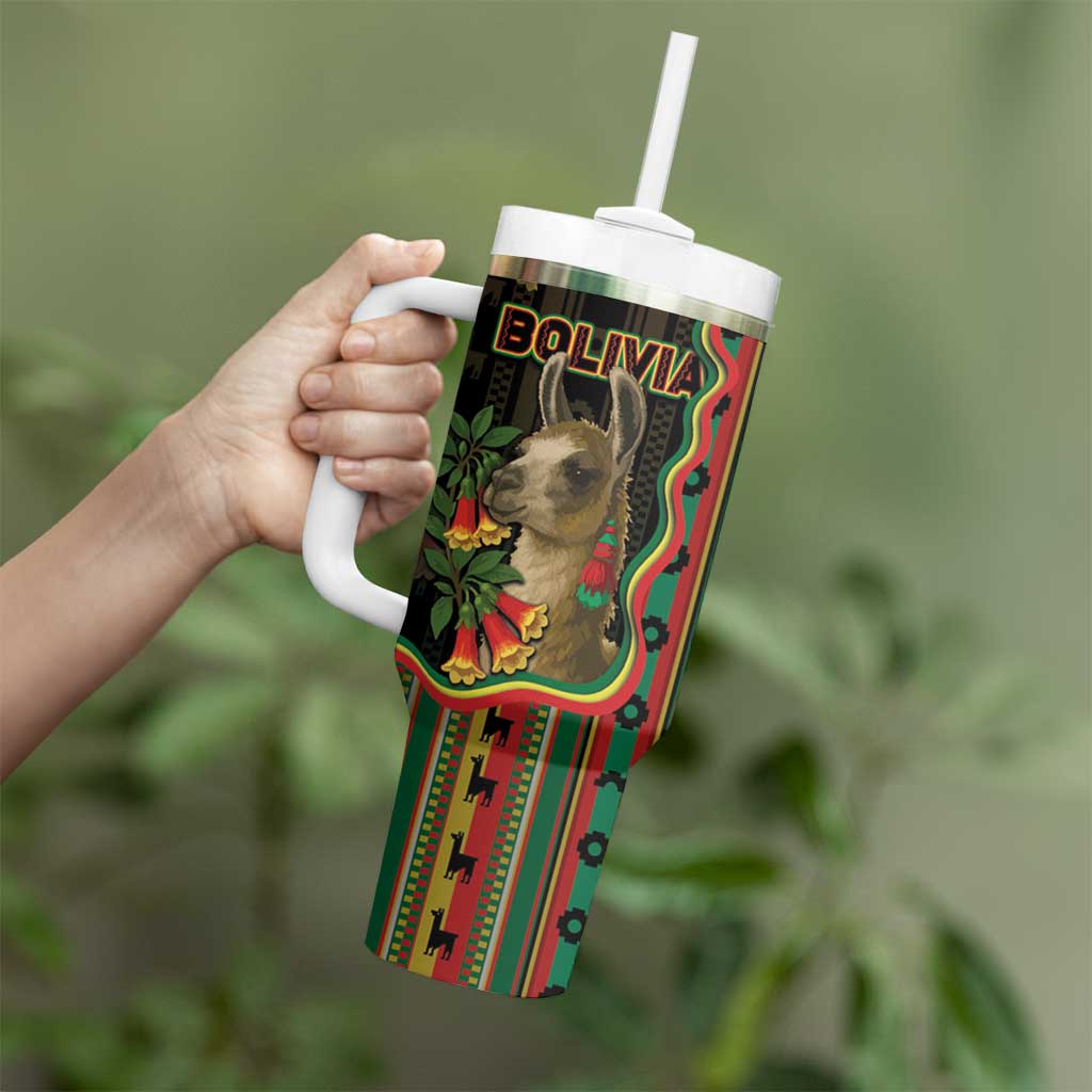 Bolivia Tumbler With Handle The Llama With Kantuta Over Andean Patterns - Wonder Print Shop