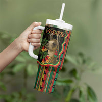 Bolivia Tumbler With Handle The Llama With Kantuta Over Andean Patterns - Wonder Print Shop
