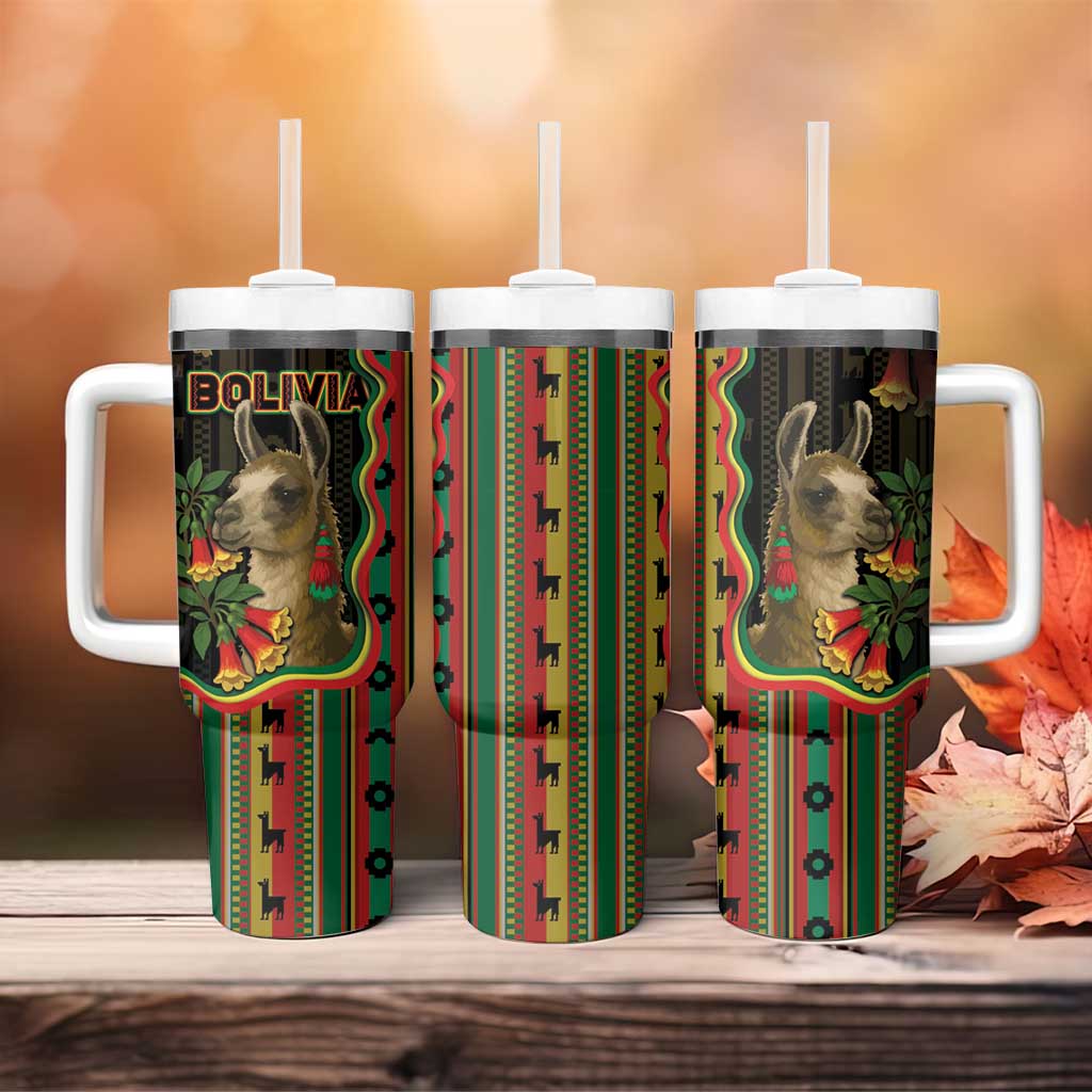 Bolivia Tumbler With Handle The Llama With Kantuta Over Andean Patterns - Wonder Print Shop