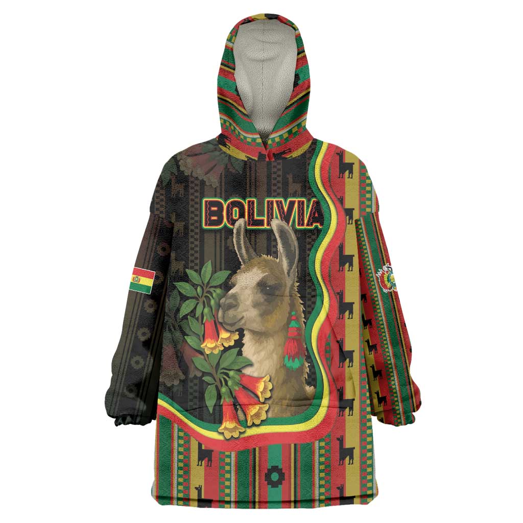 Bolivia Wearable Blanket Hoodie The Llama With Kantuta Over Andean Patterns - Wonder Print Shop