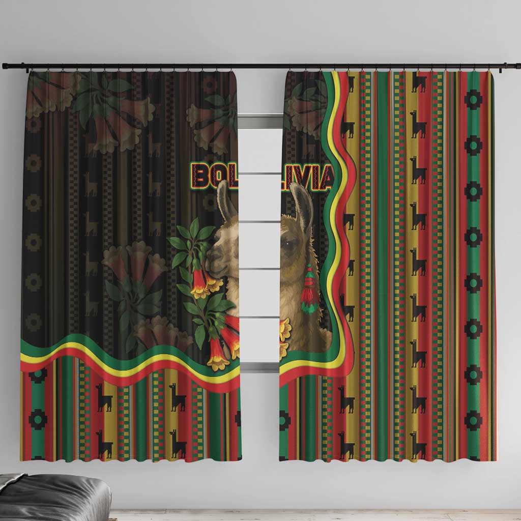 Bolivia Window Curtain The Llama With Kantuta Over Andean Patterns - Wonder Print Shop