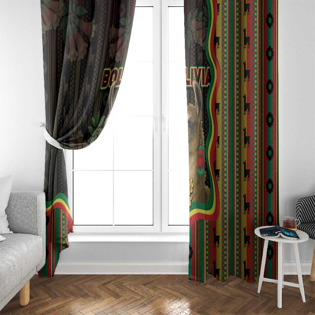 Bolivia Window Curtain The Llama With Kantuta Over Andean Patterns - Wonder Print Shop