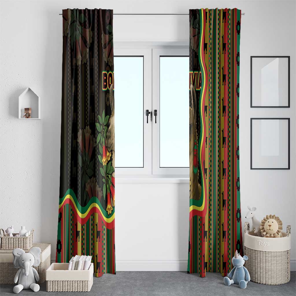 Bolivia Window Curtain The Llama With Kantuta Over Andean Patterns - Wonder Print Shop