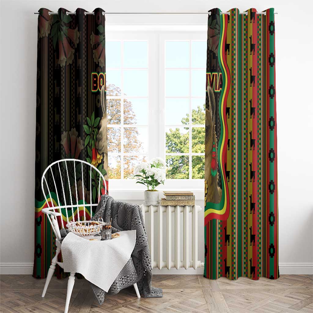 Bolivia Window Curtain The Llama With Kantuta Over Andean Patterns - Wonder Print Shop