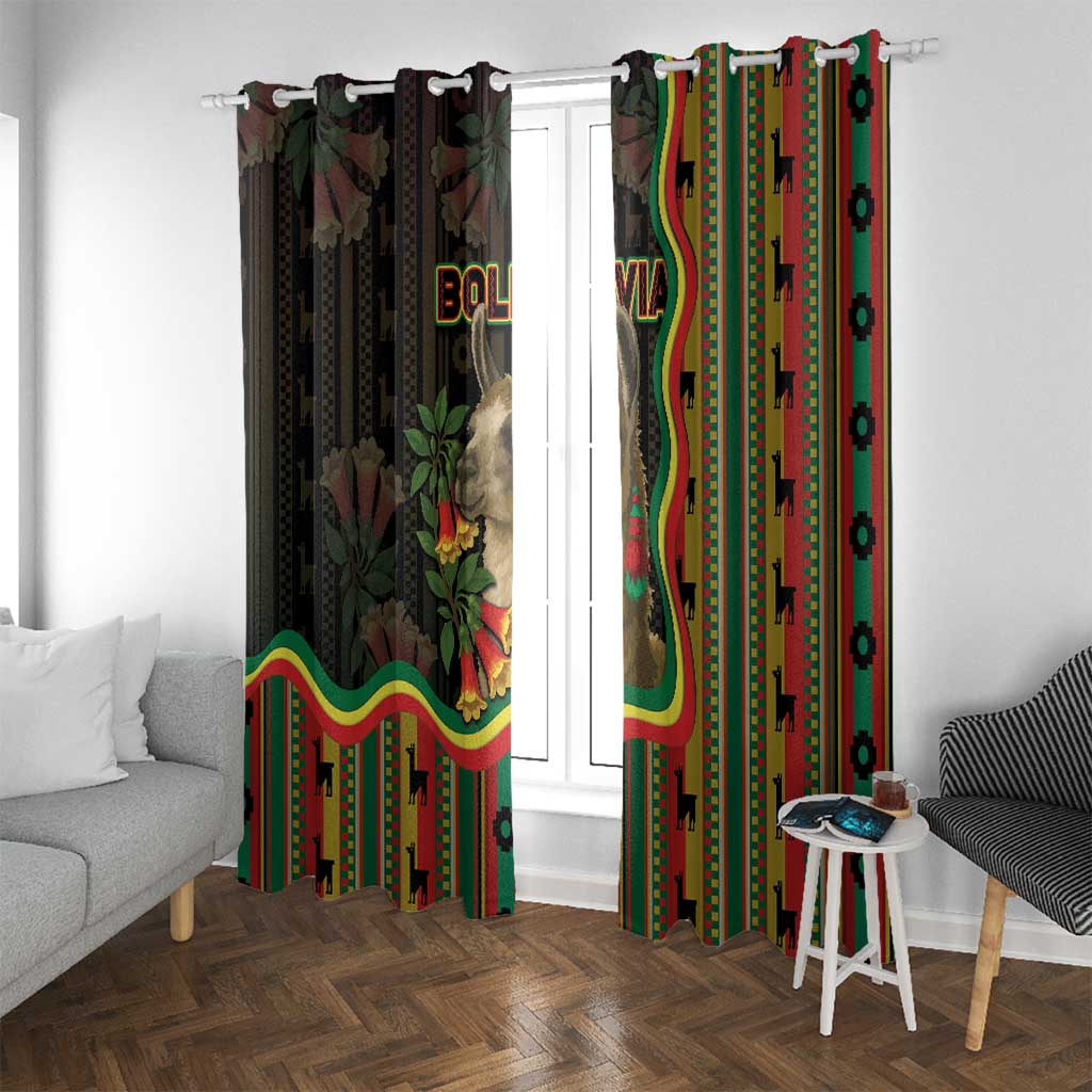 Bolivia Window Curtain The Llama With Kantuta Over Andean Patterns - Wonder Print Shop