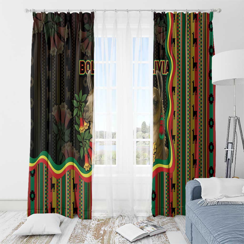 Bolivia Window Curtain The Llama With Kantuta Over Andean Patterns - Wonder Print Shop