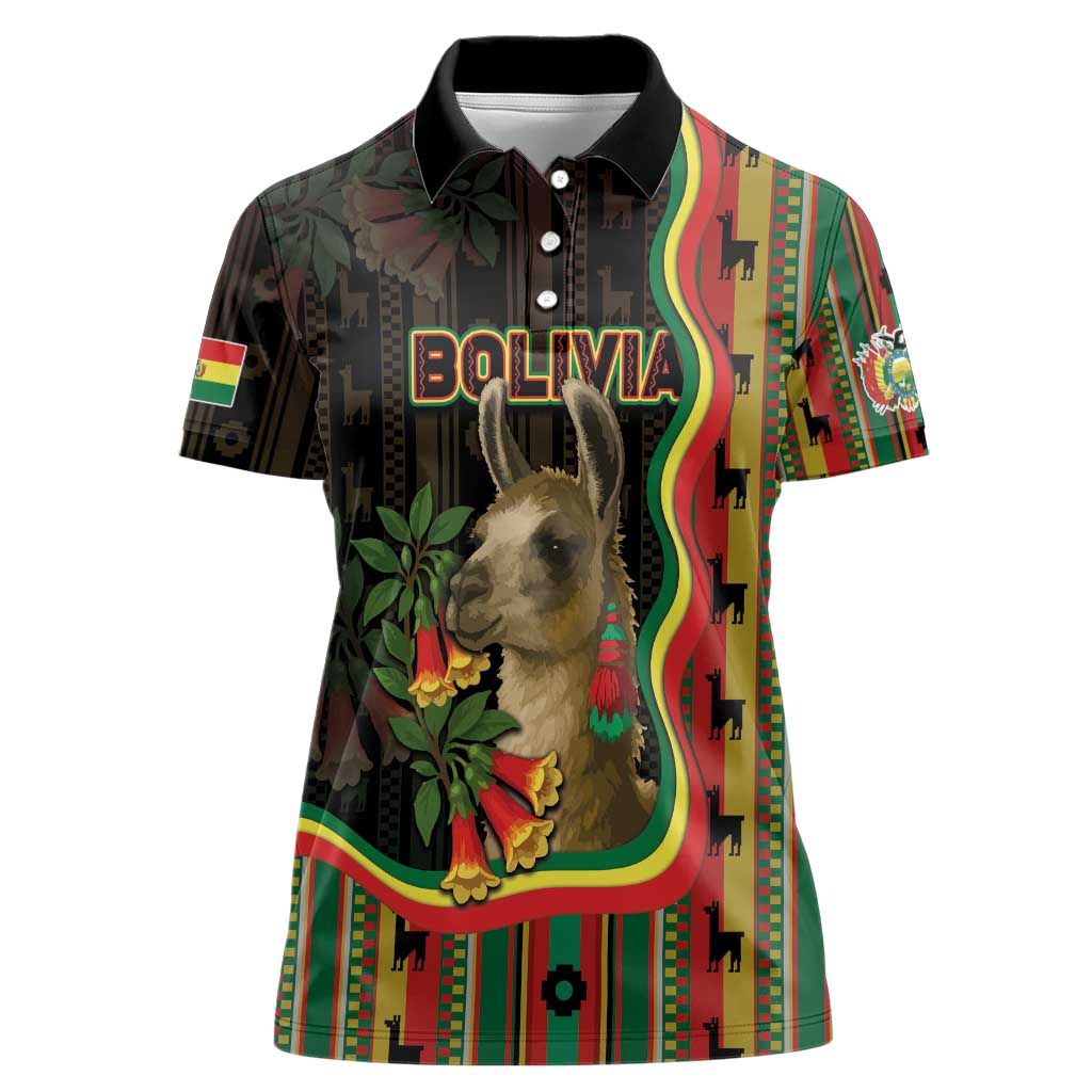 Bolivia Women Polo Shirt The Llama With Kantuta Over Andean Patterns - Wonder Print Shop