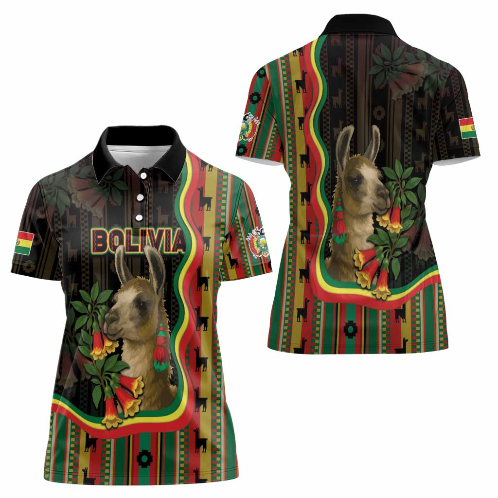 Bolivia Women Polo Shirt The Llama With Kantuta Over Andean Patterns - Wonder Print Shop