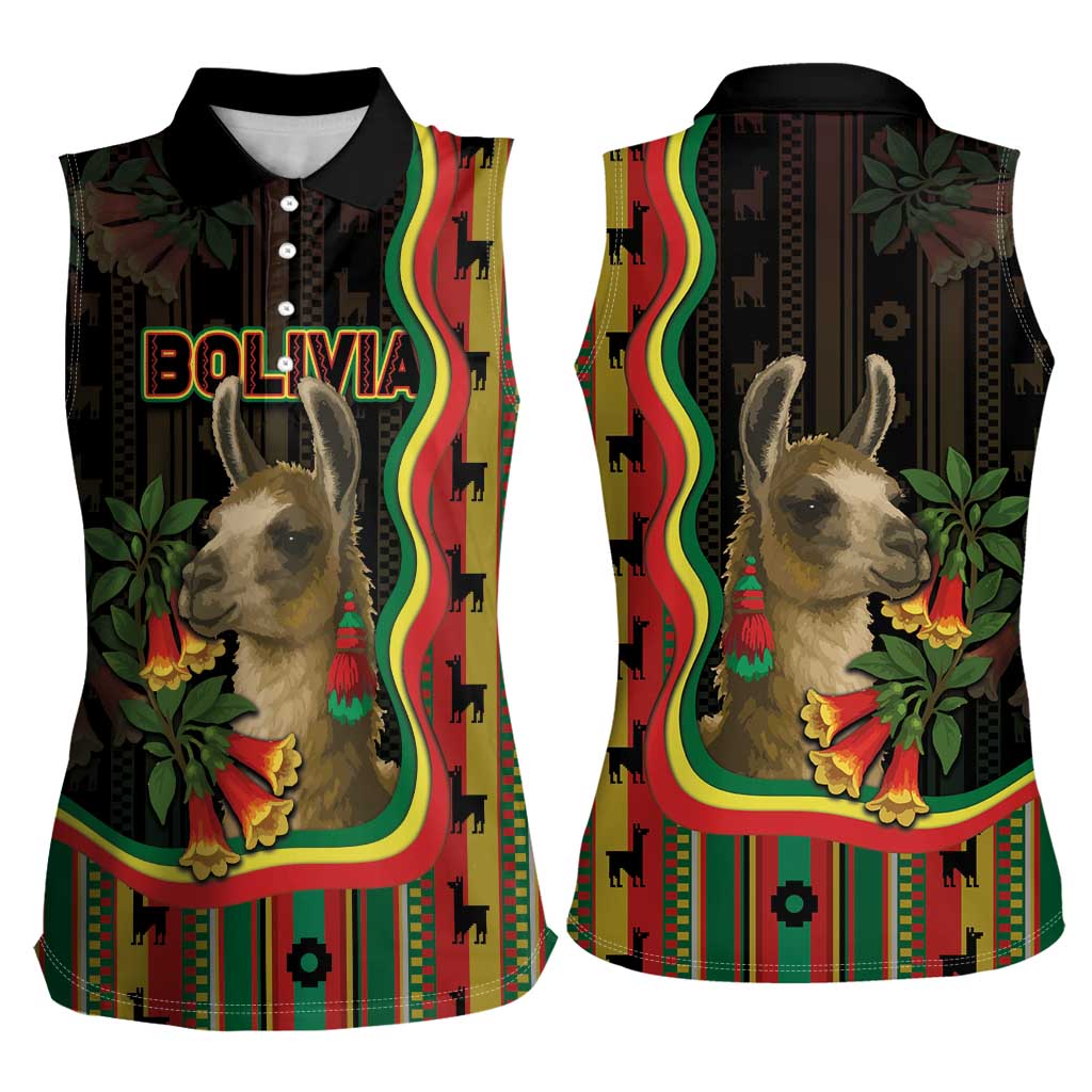 Bolivia Women Sleeveless Polo Shirt The Llama With Kantuta Over Andean Patterns - Wonder Print Shop