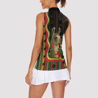 Bolivia Women Sleeveless Polo Shirt The Llama With Kantuta Over Andean Patterns - Wonder Print Shop