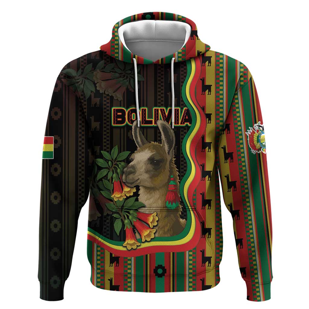 Bolivia Zip Hoodie The Llama With Kantuta Over Andean Patterns - Wonder Print Shop
