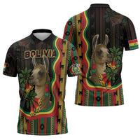 Bolivia Zipper Polo Shirt The Llama With Kantuta Over Andean Patterns - Wonder Print Shop