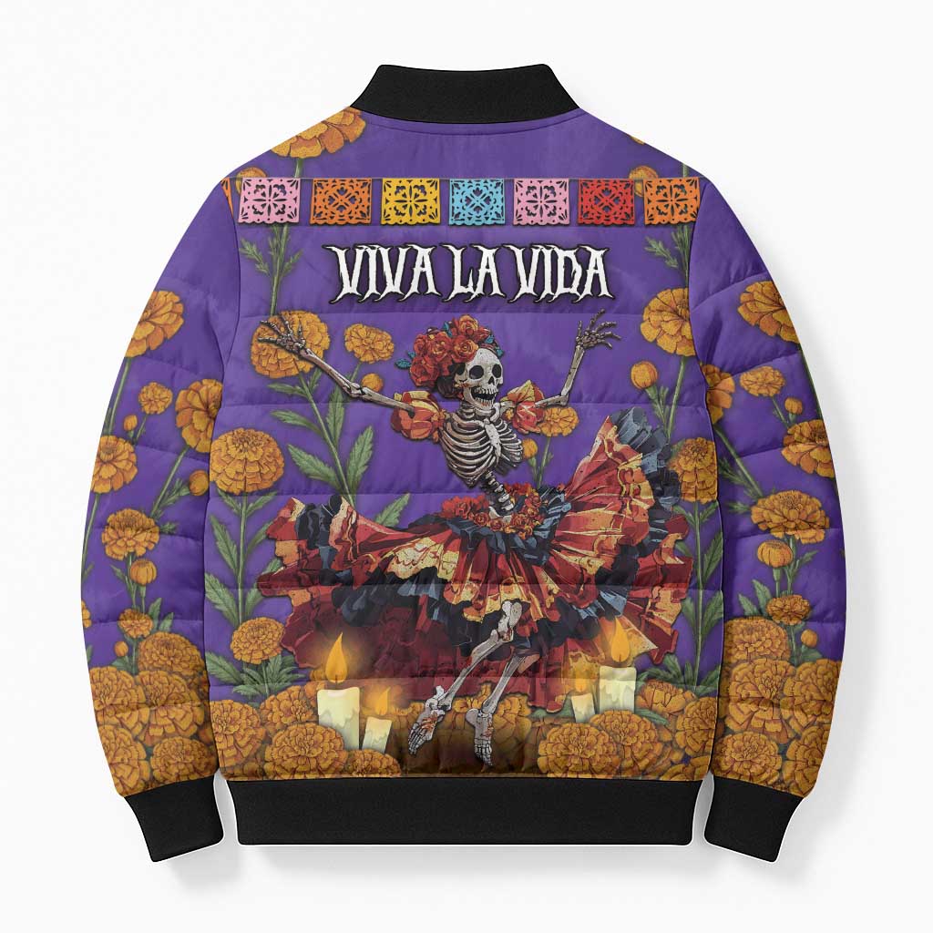 Day Of The Dead Bomber Puffer Jacket Viva La Vida - Wonder Print Shop