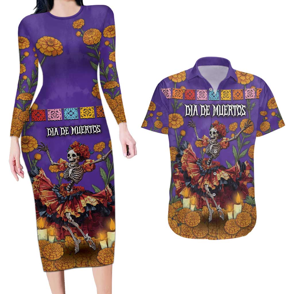 Day Of The Dead Couples Matching Long Sleeve Bodycon Dress and Hawaiian Shirt Viva La Vida - Wonder Print Shop