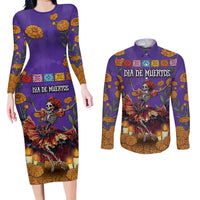 Day Of The Dead Couples Matching Long Sleeve Bodycon Dress and Long Sleeve Button Shirt Viva La Vida - Wonder Print Shop