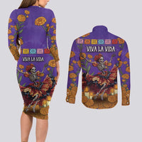 Day Of The Dead Couples Matching Long Sleeve Bodycon Dress and Long Sleeve Button Shirt Viva La Vida - Wonder Print Shop