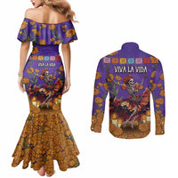 Day Of The Dead Couples Matching Mermaid Dress and Long Sleeve Button Shirt Viva La Vida - Wonder Print Shop