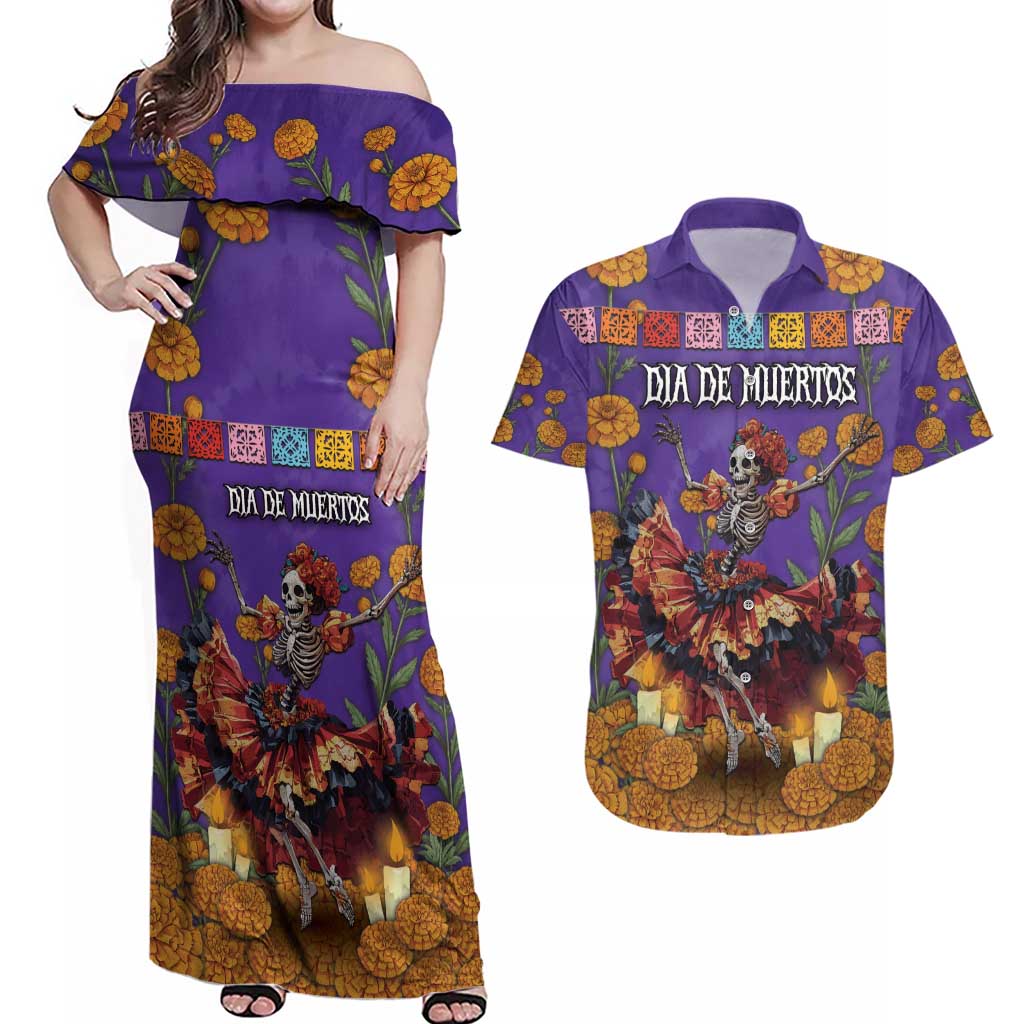 Day Of The Dead Couples Matching Off Shoulder Maxi Dress and Hawaiian Shirt Viva La Vida - Wonder Print Shop