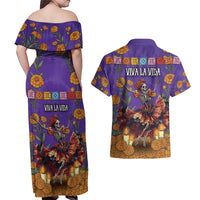 Day Of The Dead Couples Matching Off Shoulder Maxi Dress and Hawaiian Shirt Viva La Vida - Wonder Print Shop