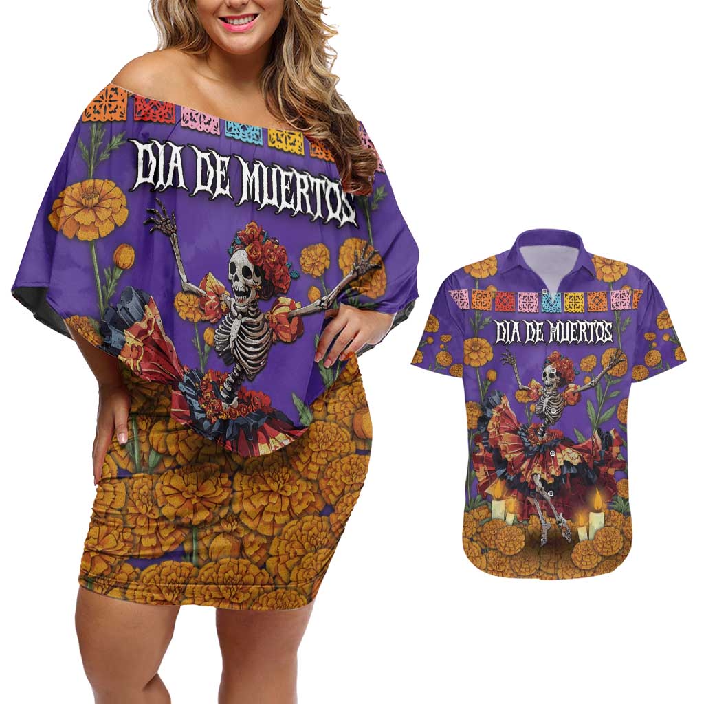 Day Of The Dead Couples Matching Off Shoulder Short Dress and Hawaiian Shirt Viva La Vida - Wonder Print Shop