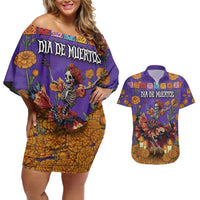 Day Of The Dead Couples Matching Off Shoulder Short Dress and Hawaiian Shirt Viva La Vida - Wonder Print Shop