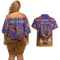 Day Of The Dead Couples Matching Off Shoulder Short Dress and Hawaiian Shirt Viva La Vida - Wonder Print Shop